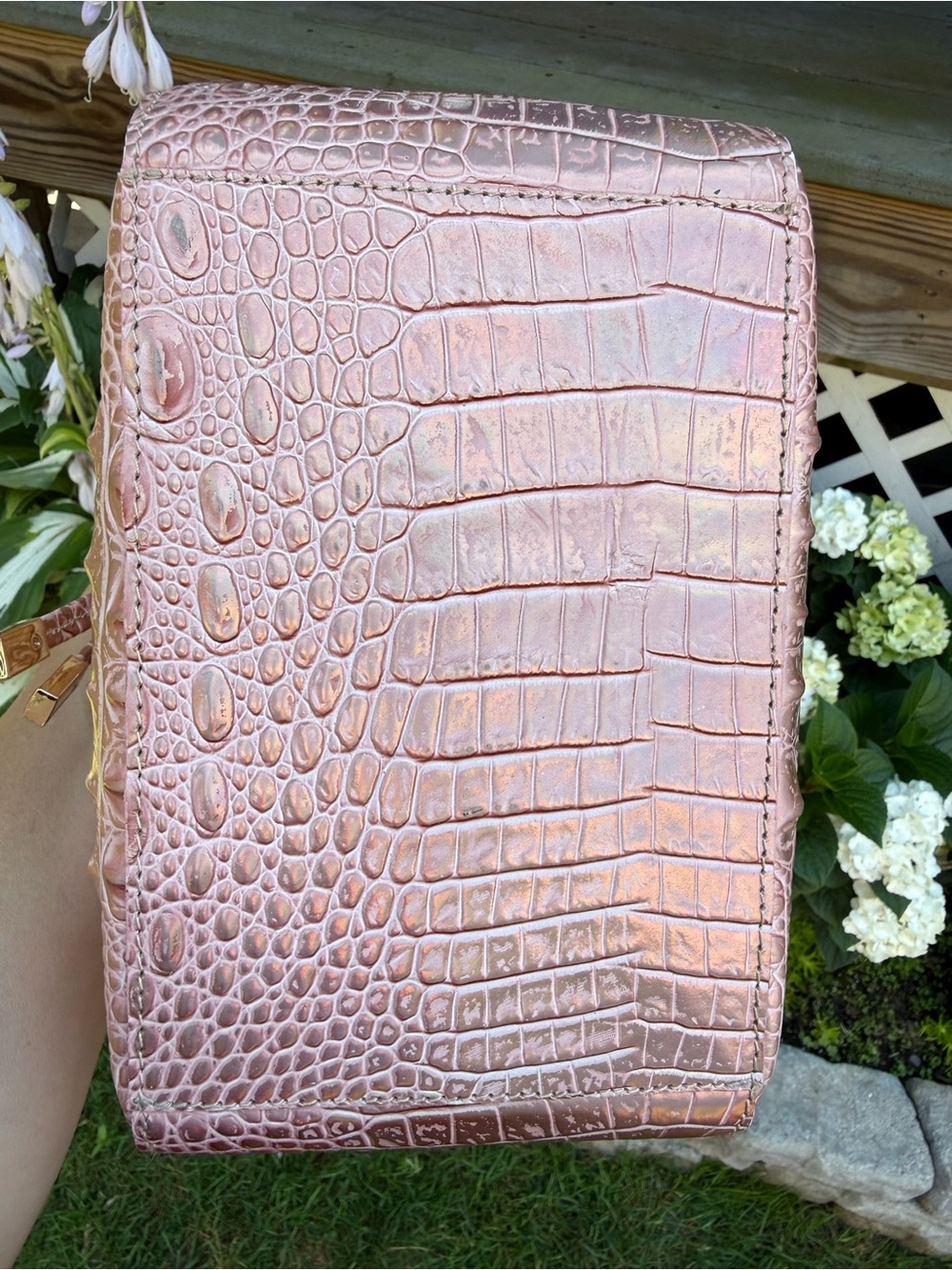 Brahmin Melinda Croc Embossed Rose Gold Melbourne Bucket Shoulder Crossbody Bag - Picture 6 of 12